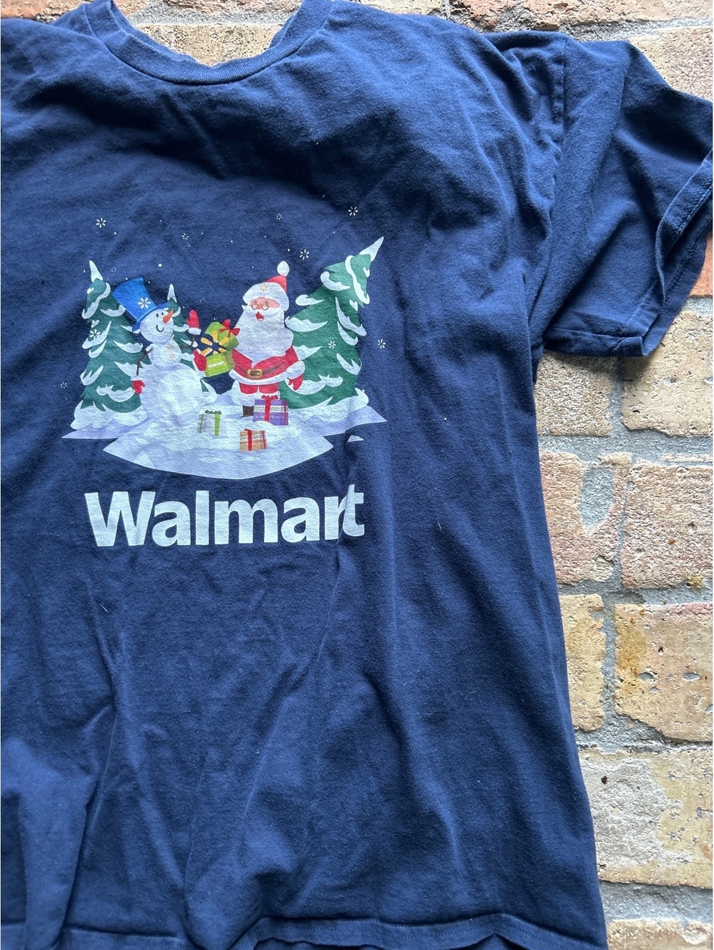 Vintage Walmart Christmas T-Shirt with Santa and Snowman Graphic